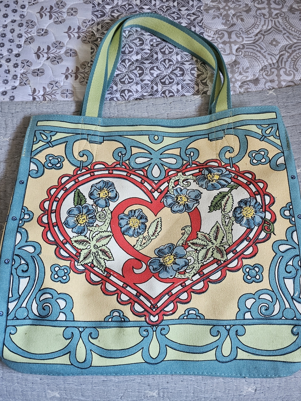 Brighton Heart Floral Canvas Tote in Yellow, Teal and Red